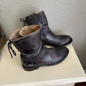 Black Bed Stu lace up boot above the ankle in 8.5